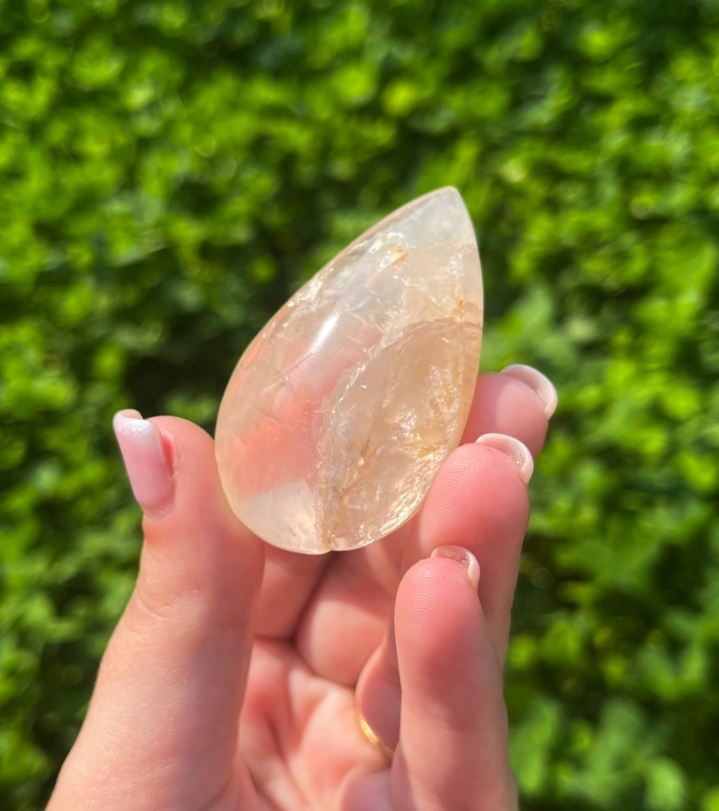 Imperfect golden healer rose quartz teardrop carving