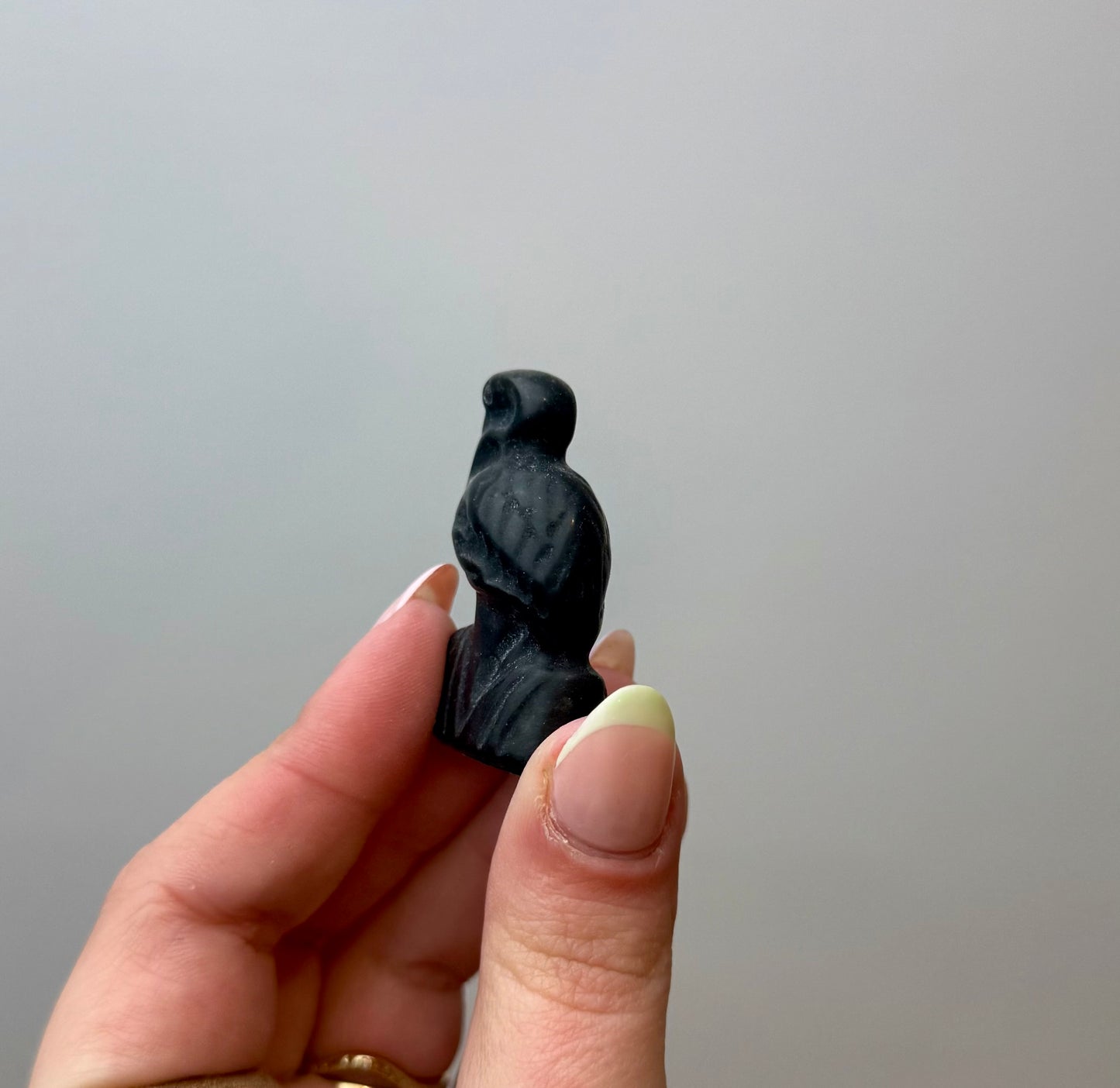 Obsidian flamingo carving