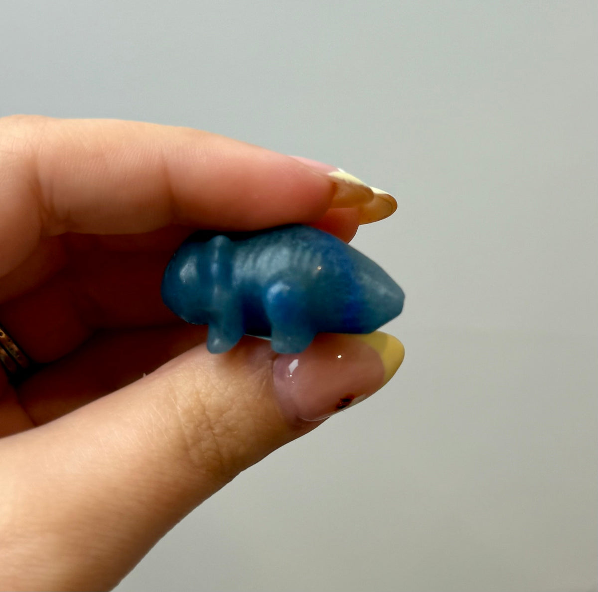 Blue aventurine axolotl carving ￼
