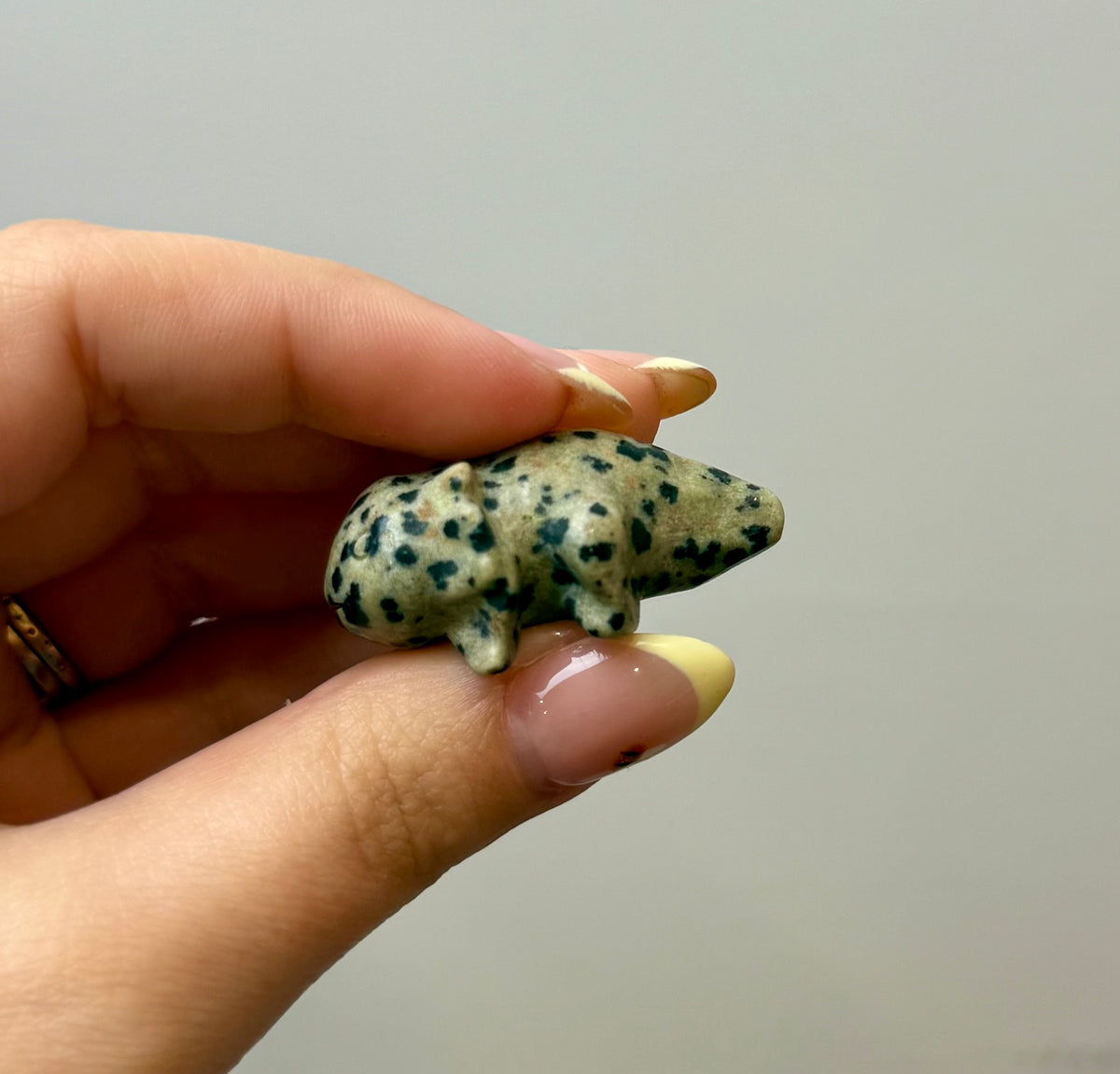Dalmatian jasper axolotl carving ￼