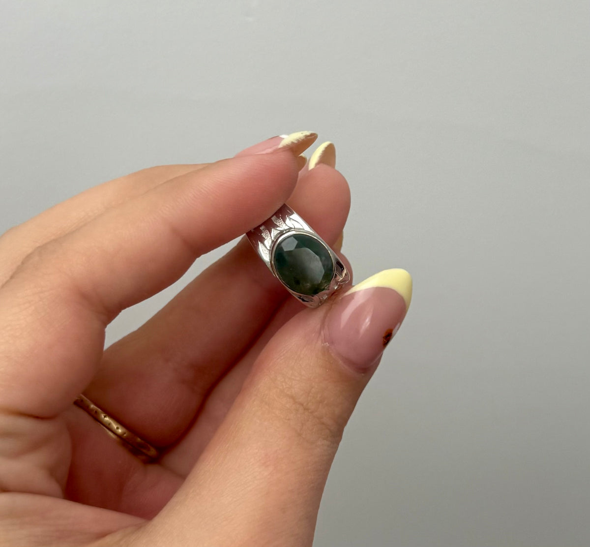 Moss agate adjustable ring