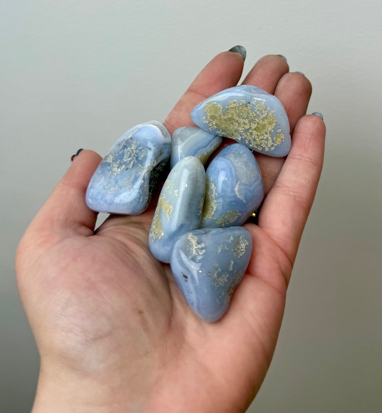 Blue lace agate tumbles