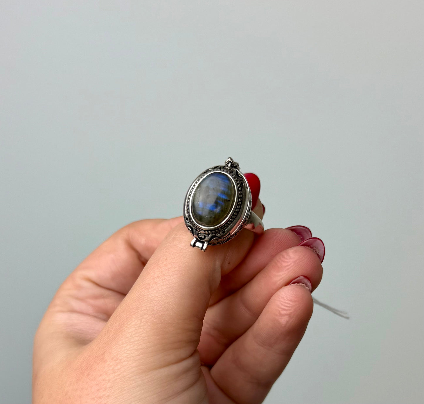 Labradorite locket adjustable ring