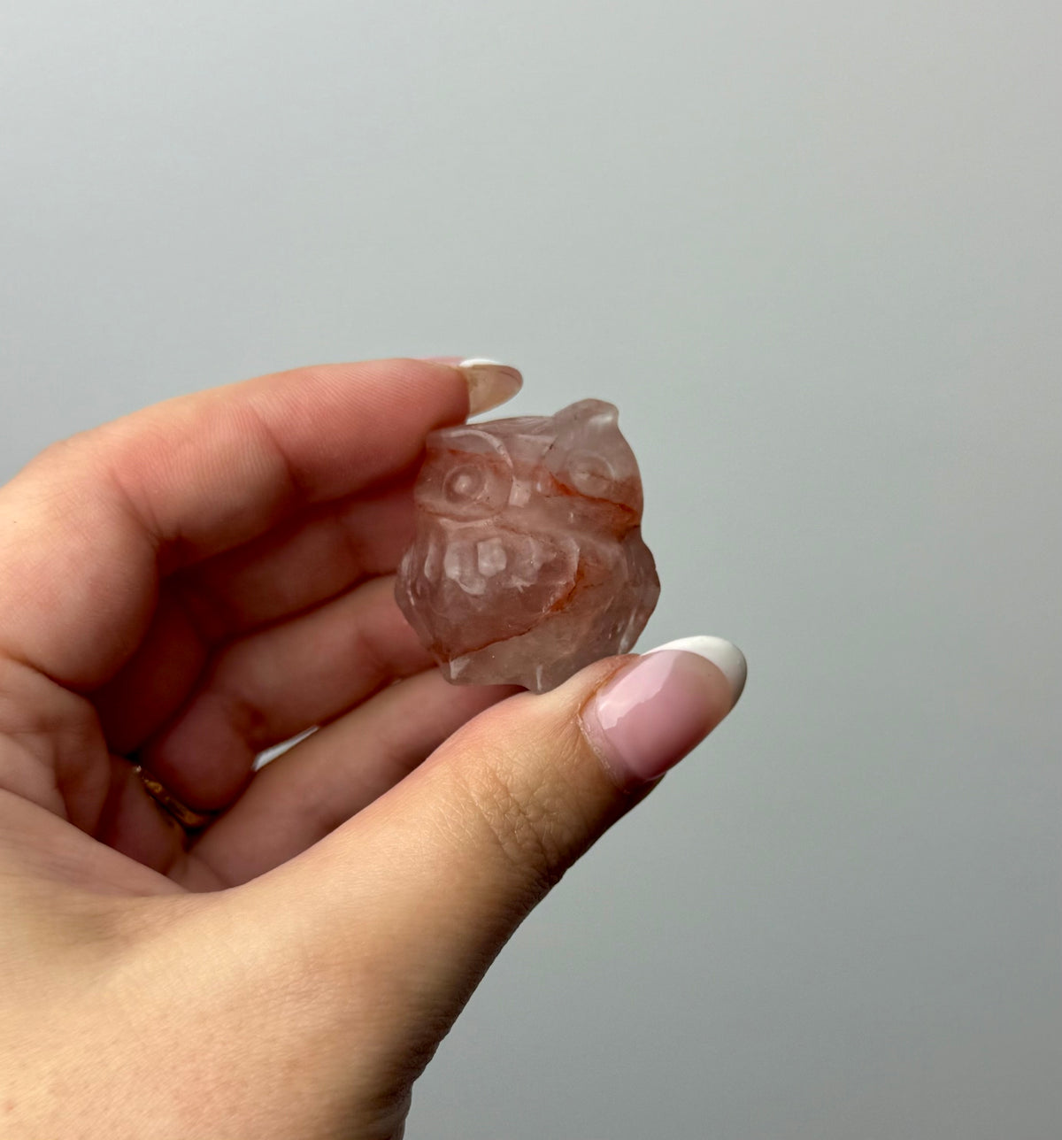 Fire quartz owl carving