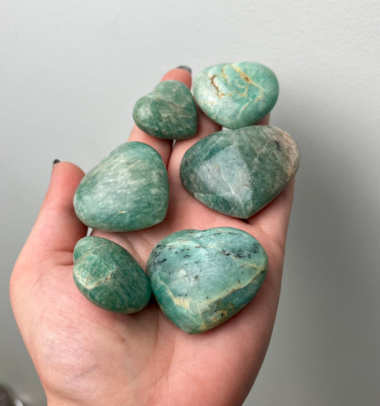 Amazonite heart carvings