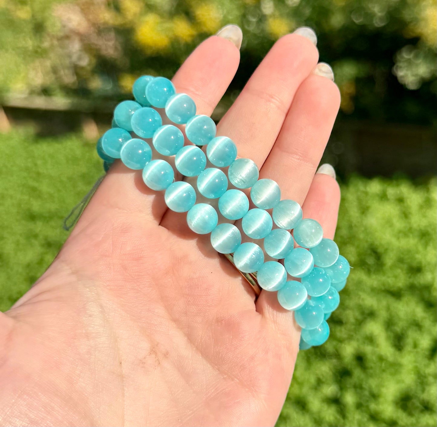 Dyed blue satin spar bracelets