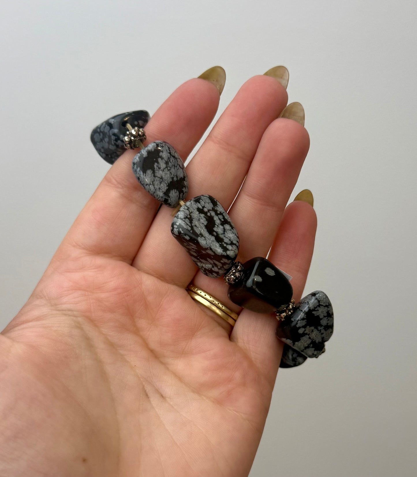 Snowflake obsidian tumble bracelet thrifted find