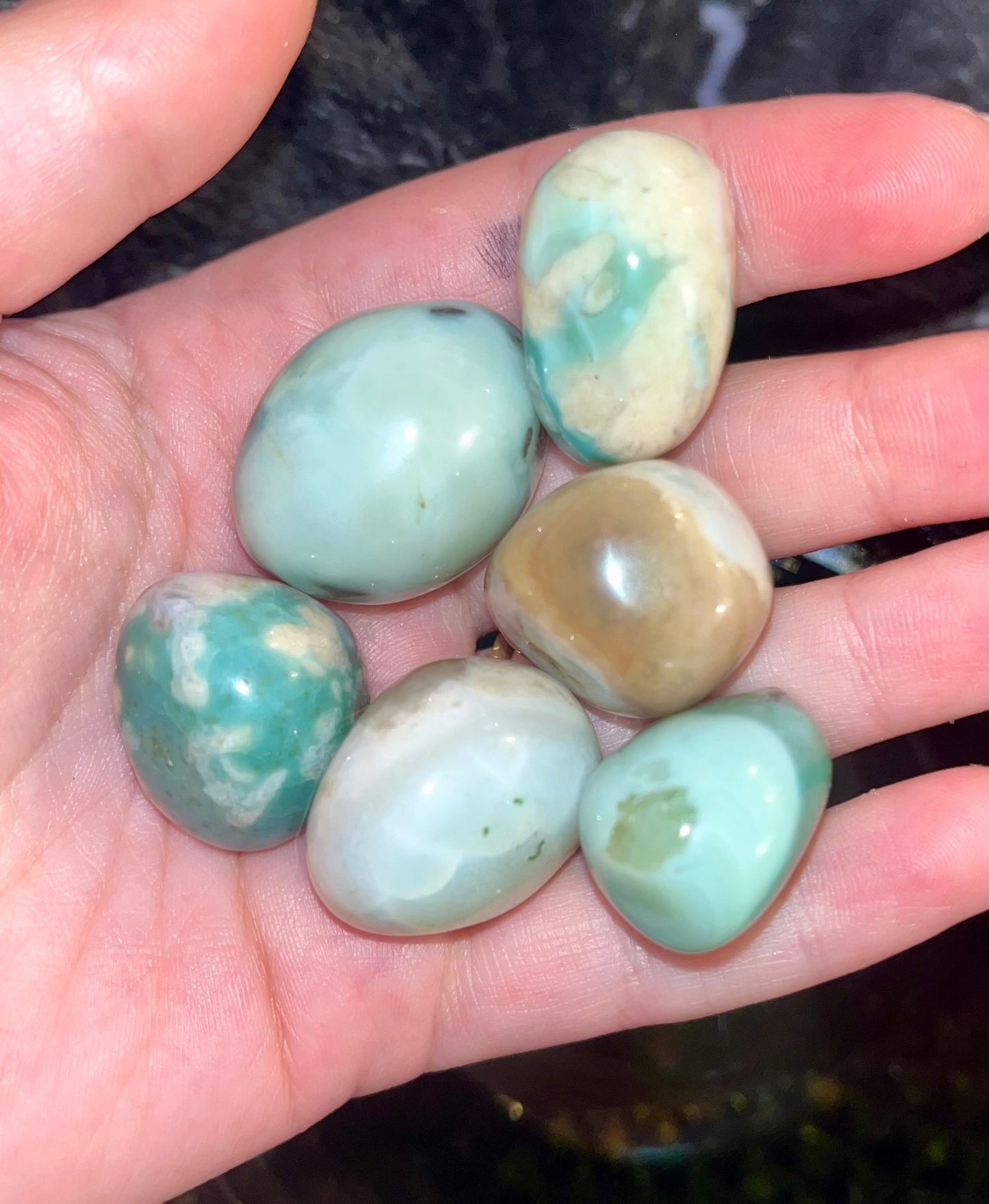 Green flower agate tumbles