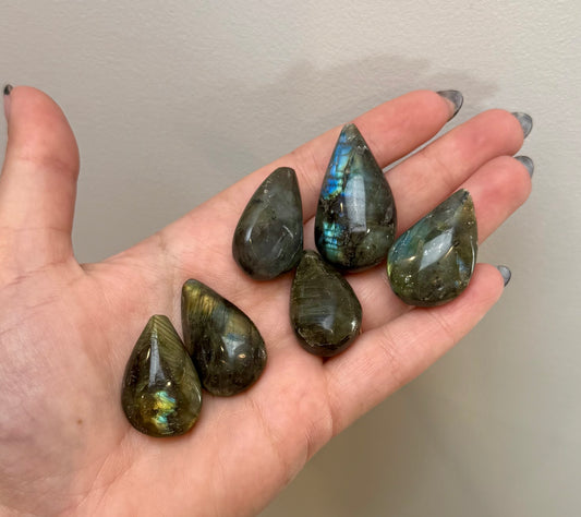 Labradorite teardrop carvings