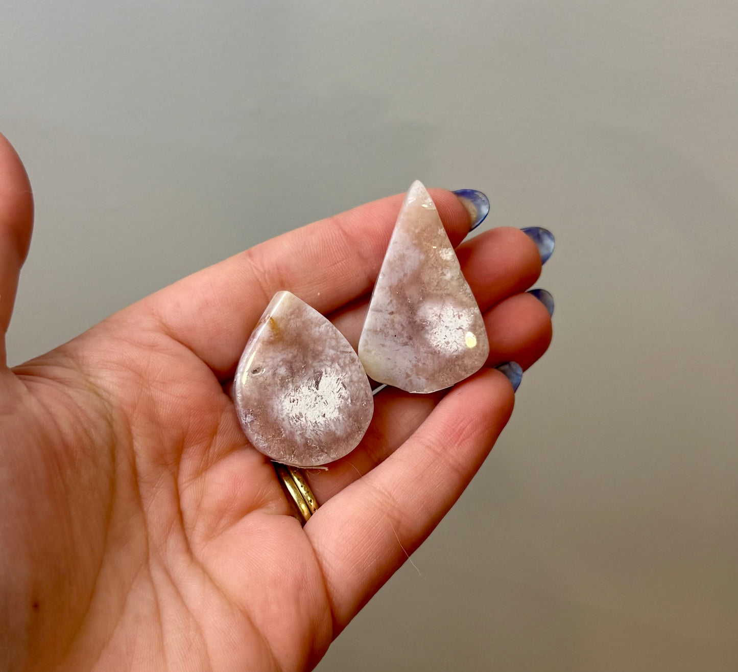 Pink amethyst teardrop carvings