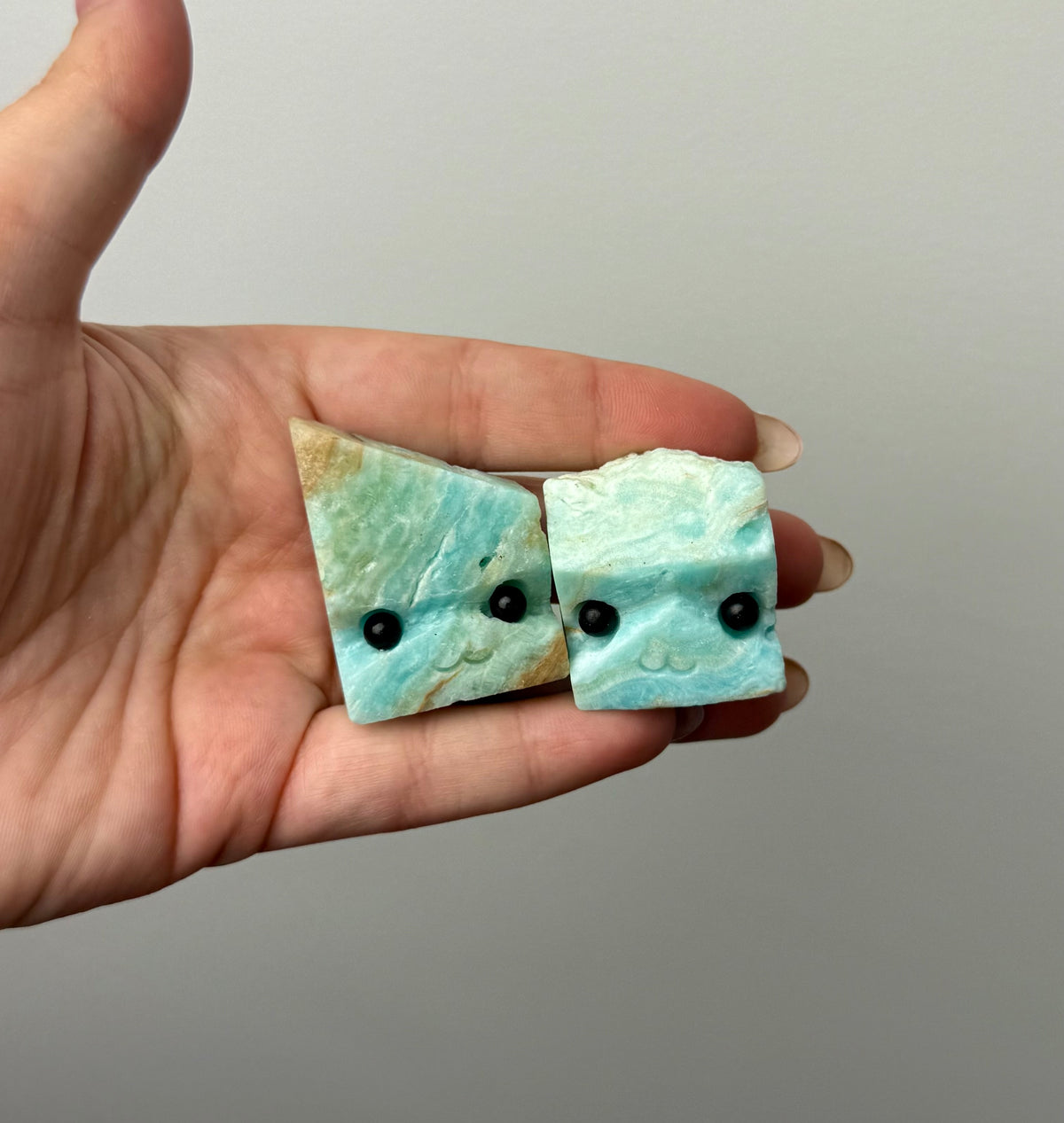 Blue aragonite crystal pet carvings