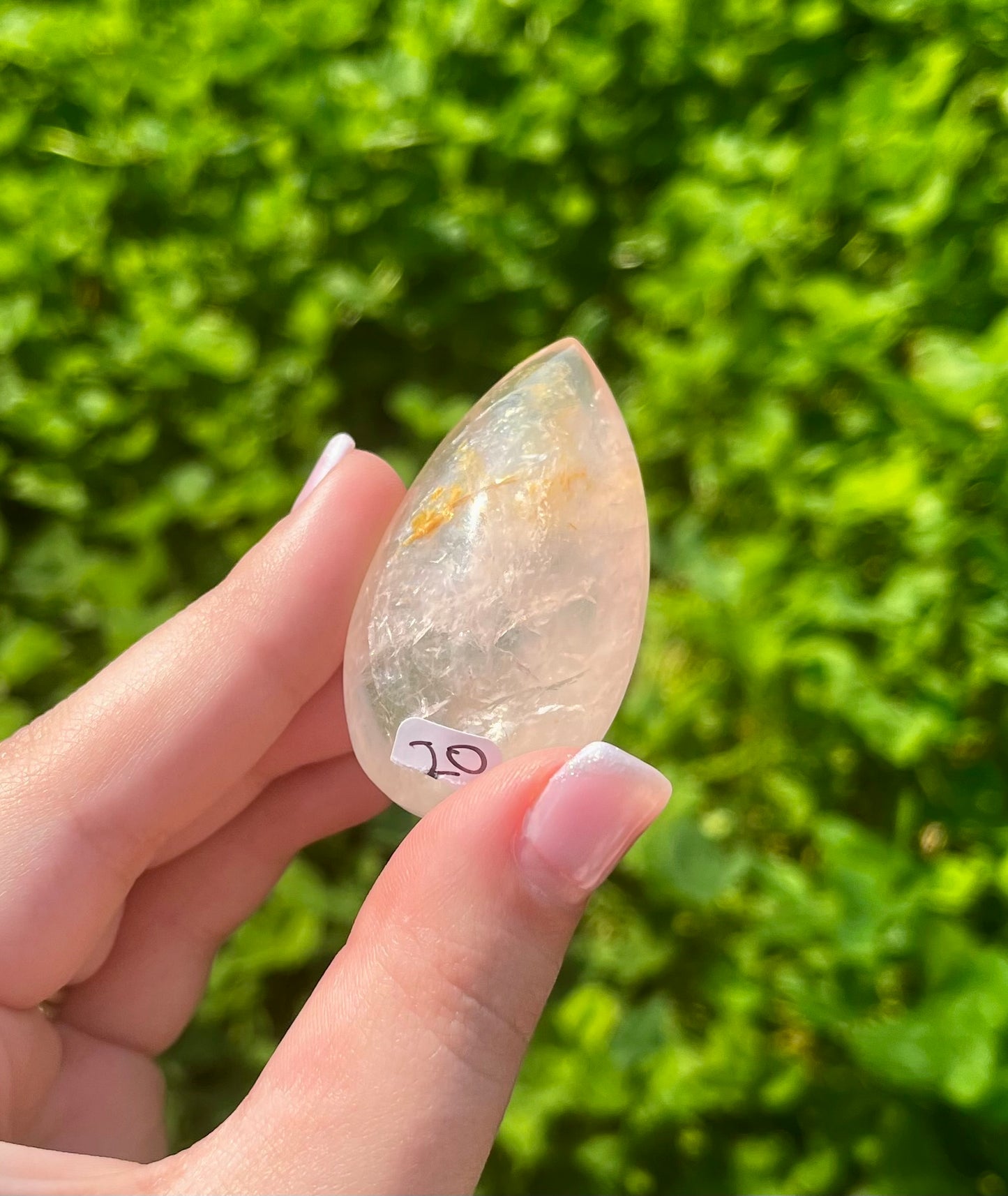 Golden healer rose quartz teardrop carving