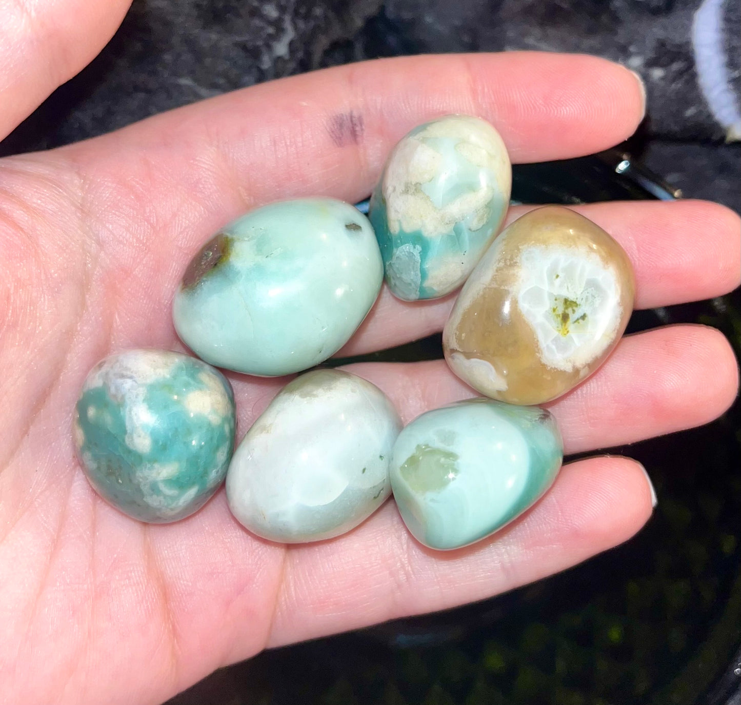 Green flower agate tumbles