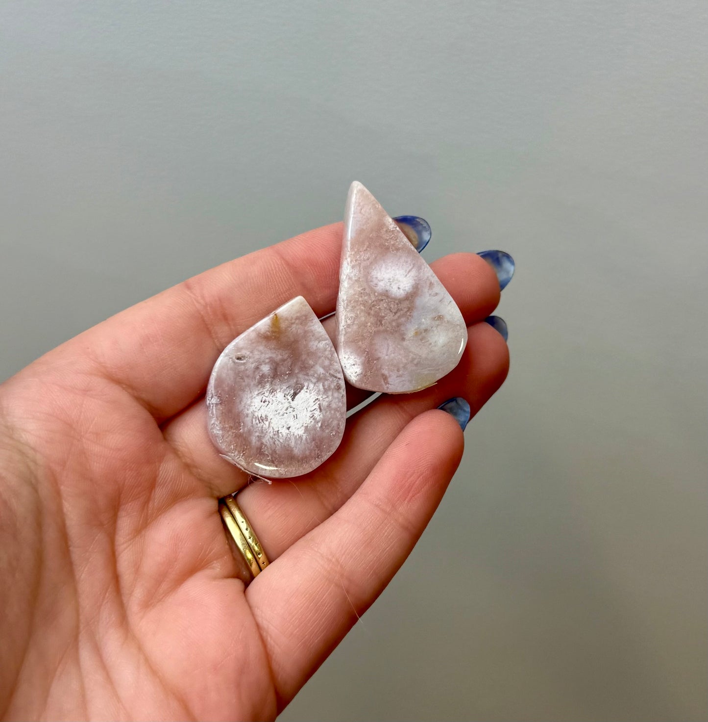 Pink amethyst teardrop carvings