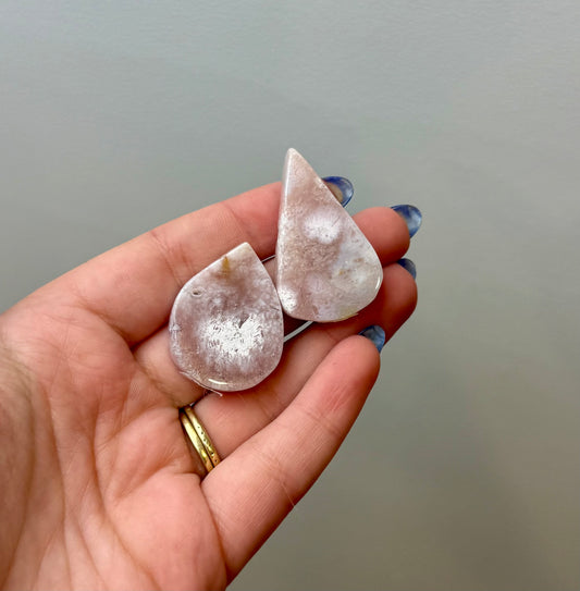 Pink amethyst teardrop carvings