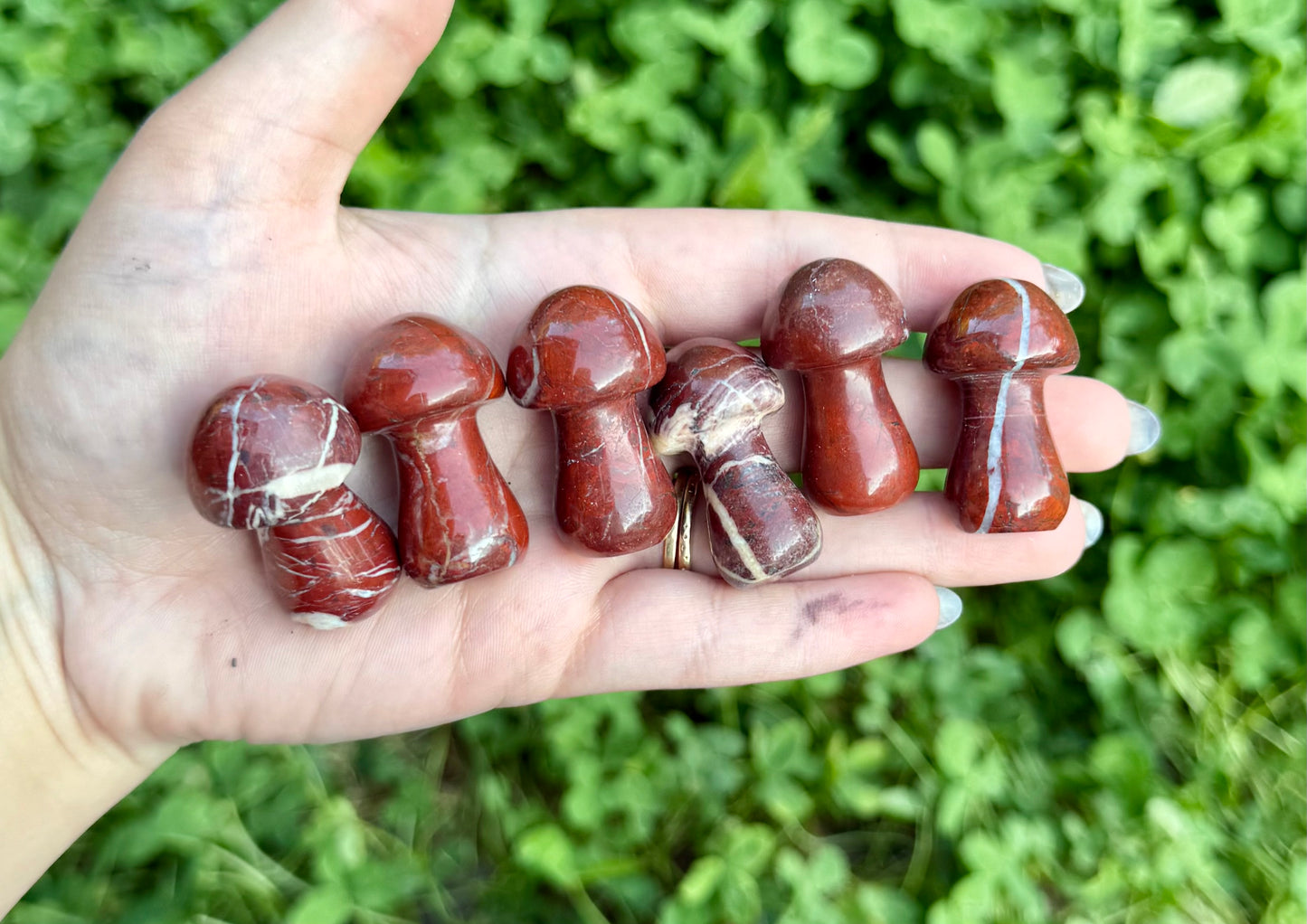 Red jasper mushroom carvings