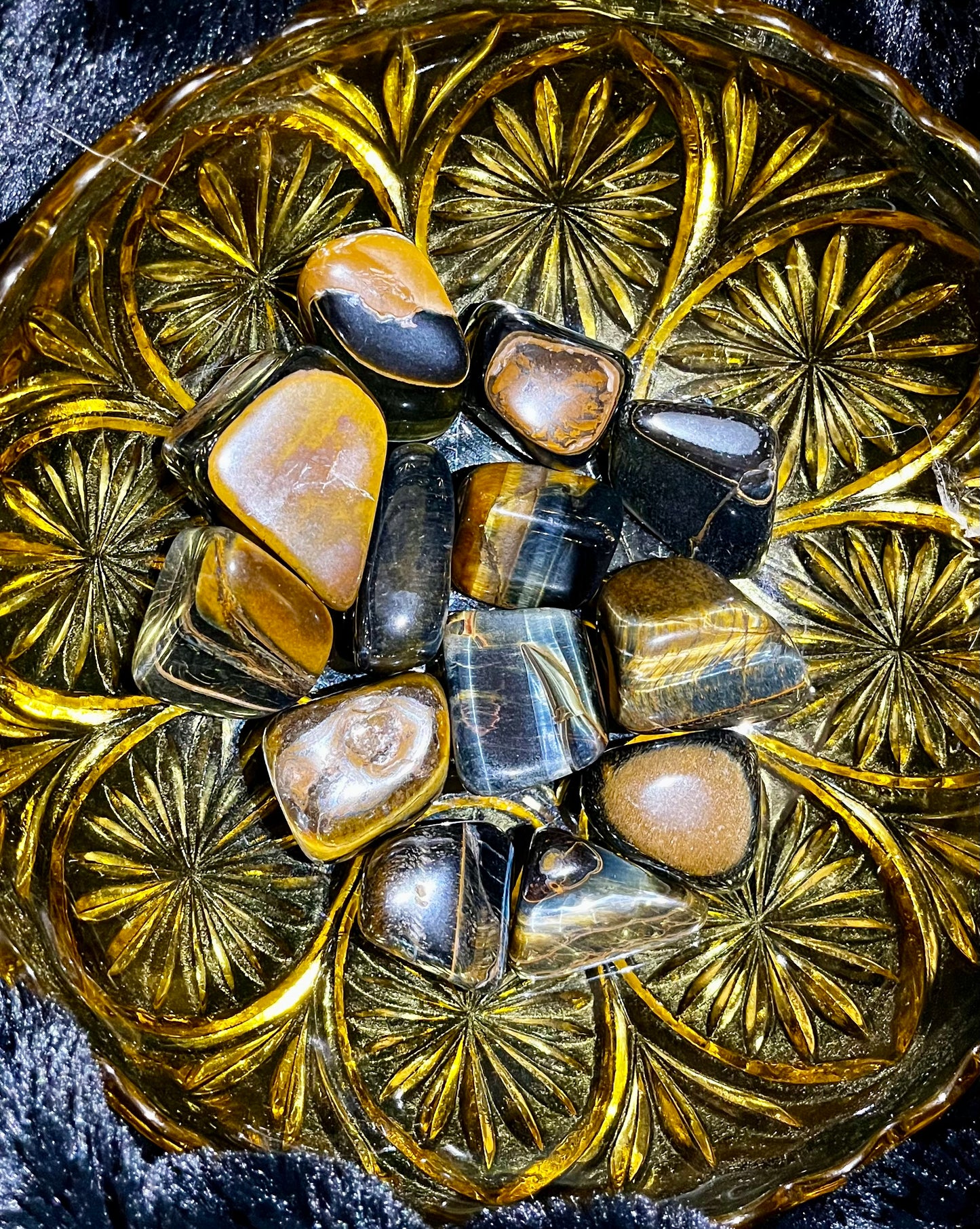 Blue and yellow tigers eye tumbles