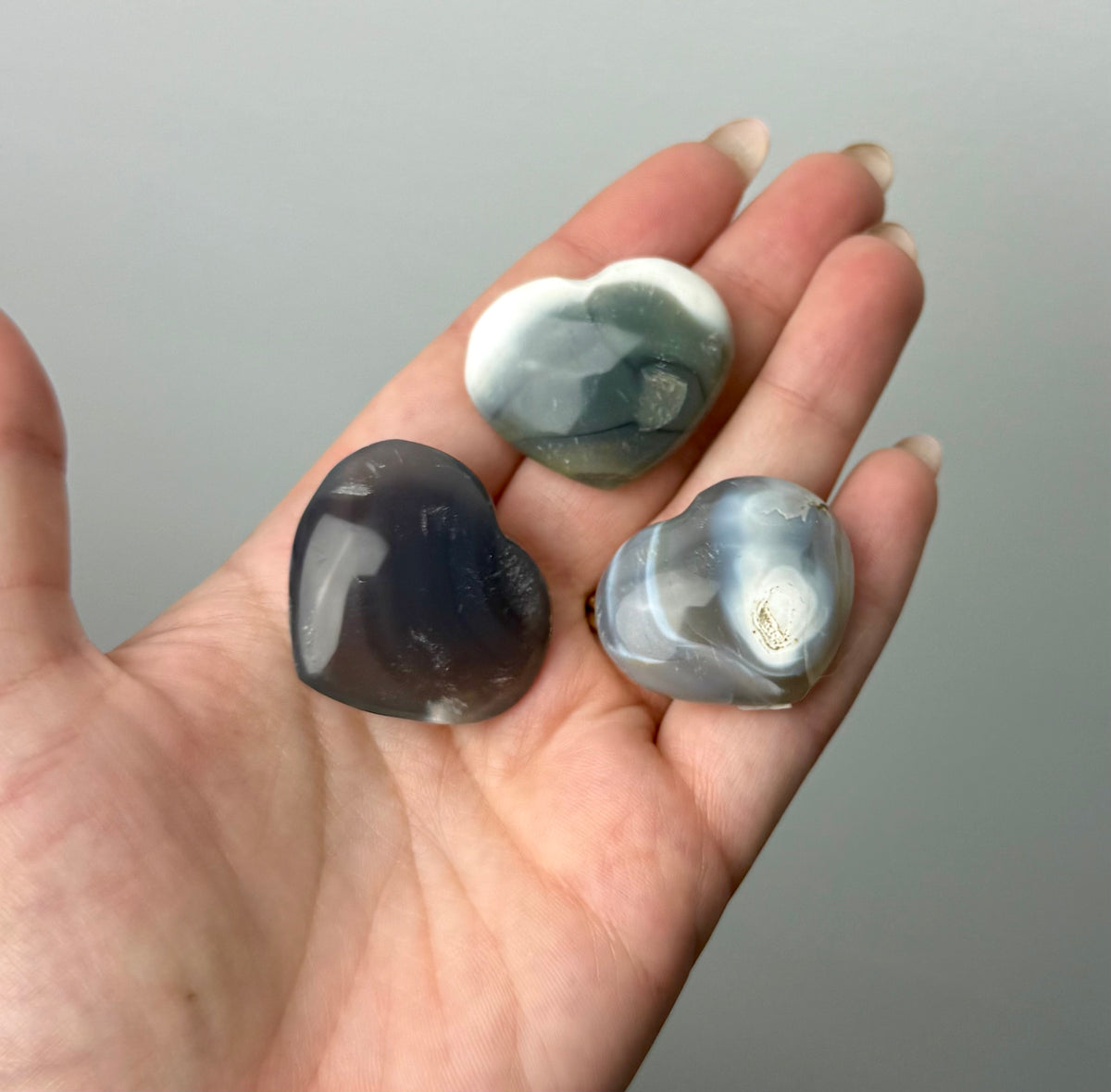 Orca agate heart carvings