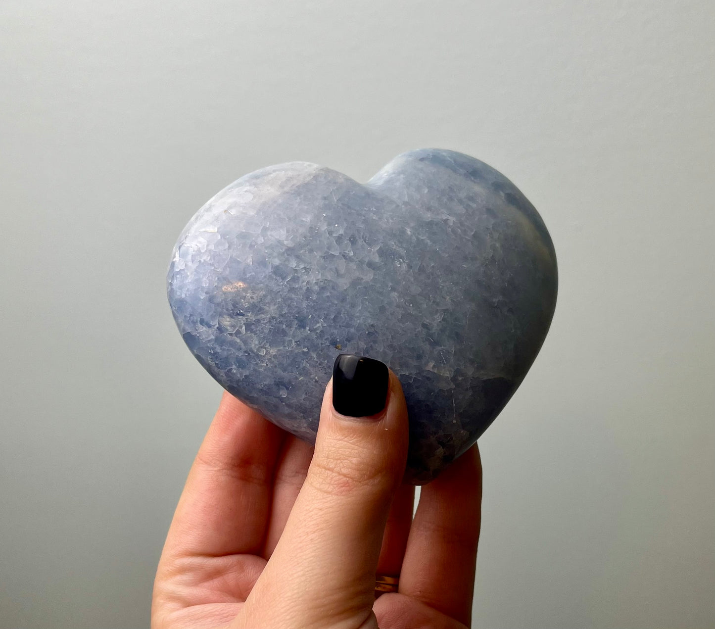 Blue calcite heart carving