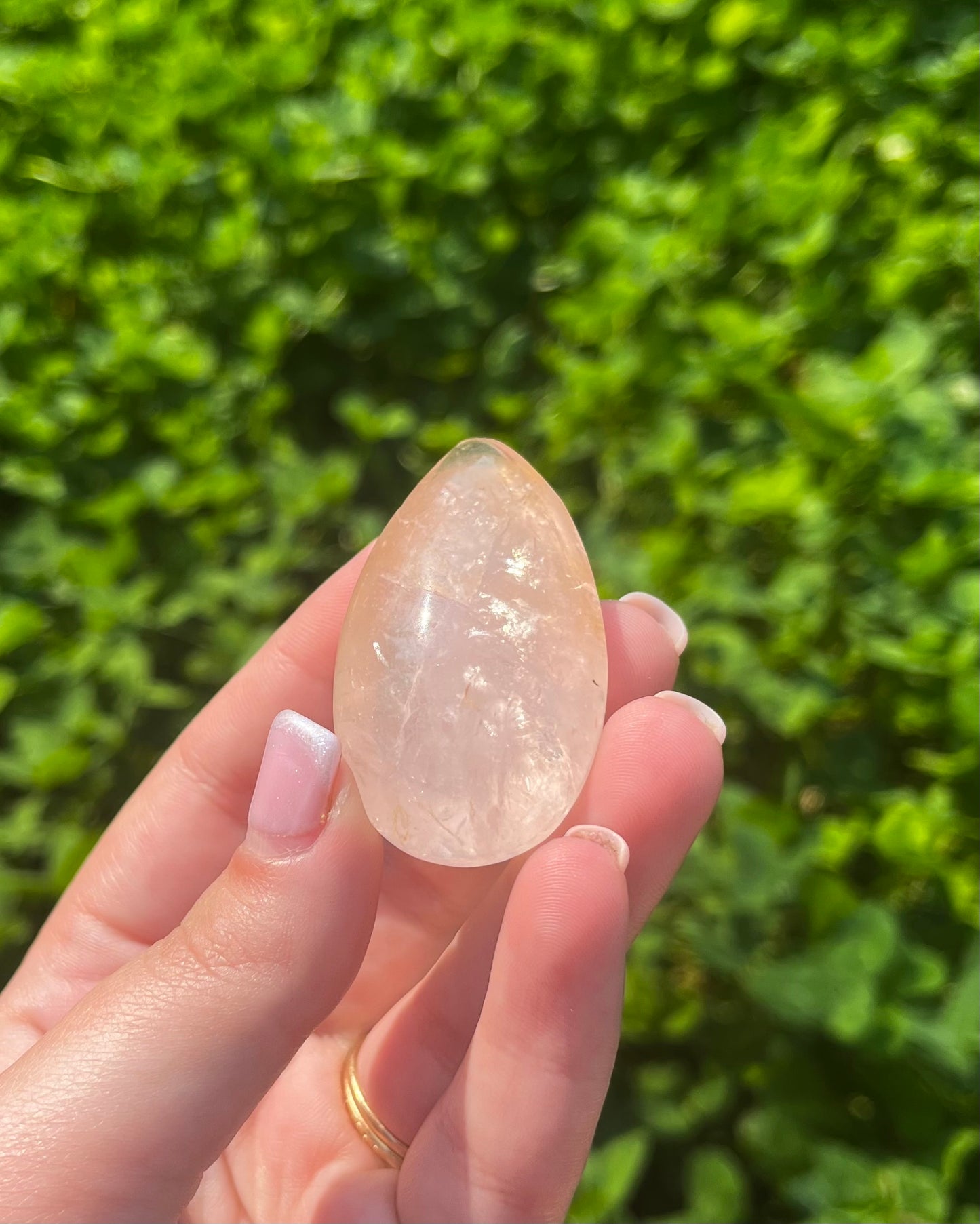 Golden healer rose quartz teardrop carving