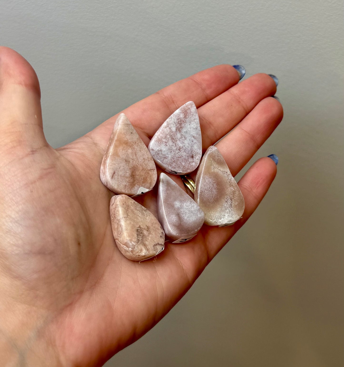 Pink amethyst teardrop carvings