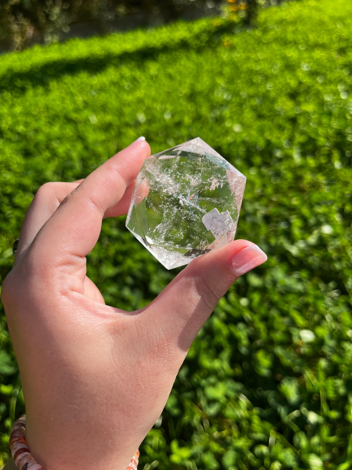 Clear quartz hexagon carving