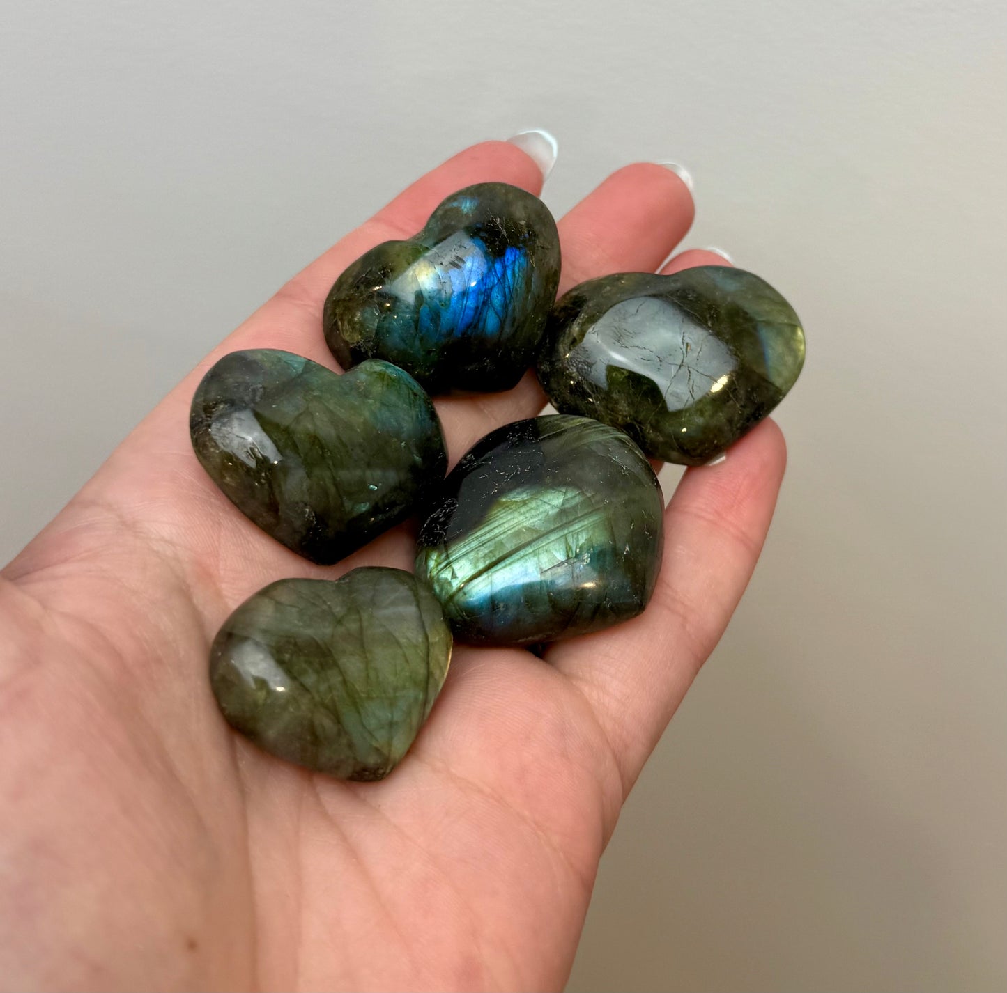 Labradorite heart carvings