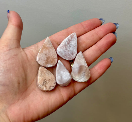 Pink amethyst teardrop carvings