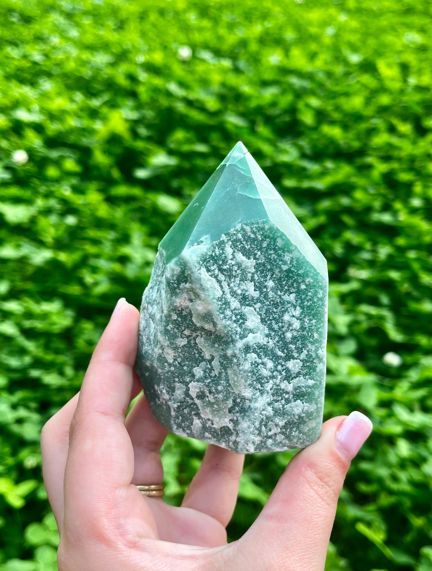 Large green aventurine half raw