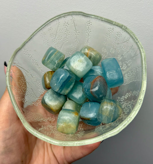 “Blue onyx” Aquatine Lemurian calcite cubes