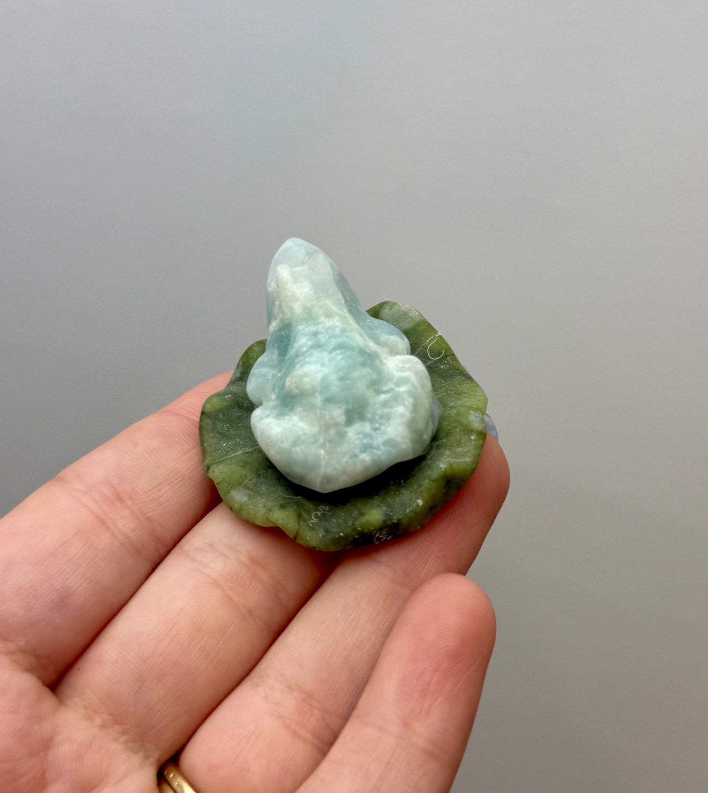 Amazonite frog on a lily pad carving
