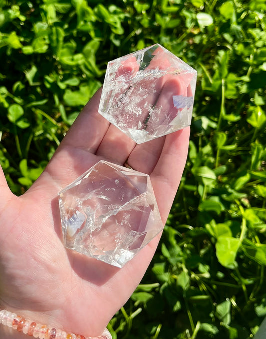 Clear quartz hexagon carving