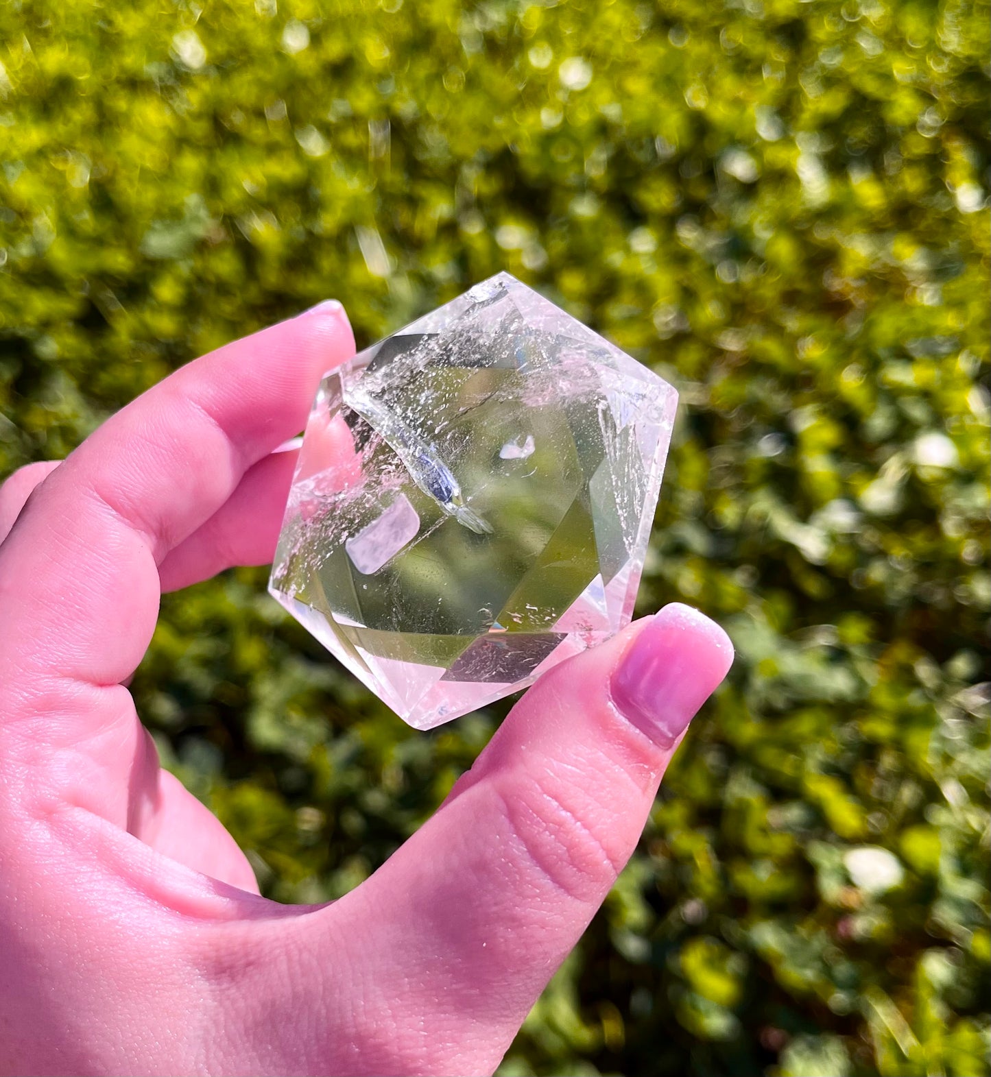 Clear quartz hexagon carvings