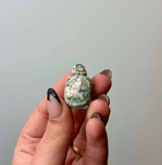 Moss agate turtle carving