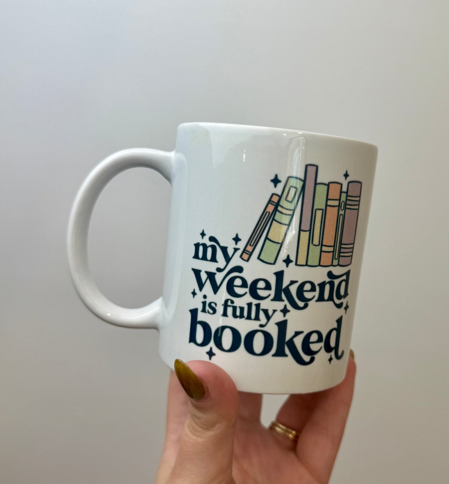 My weekend is booked mug thrifted find