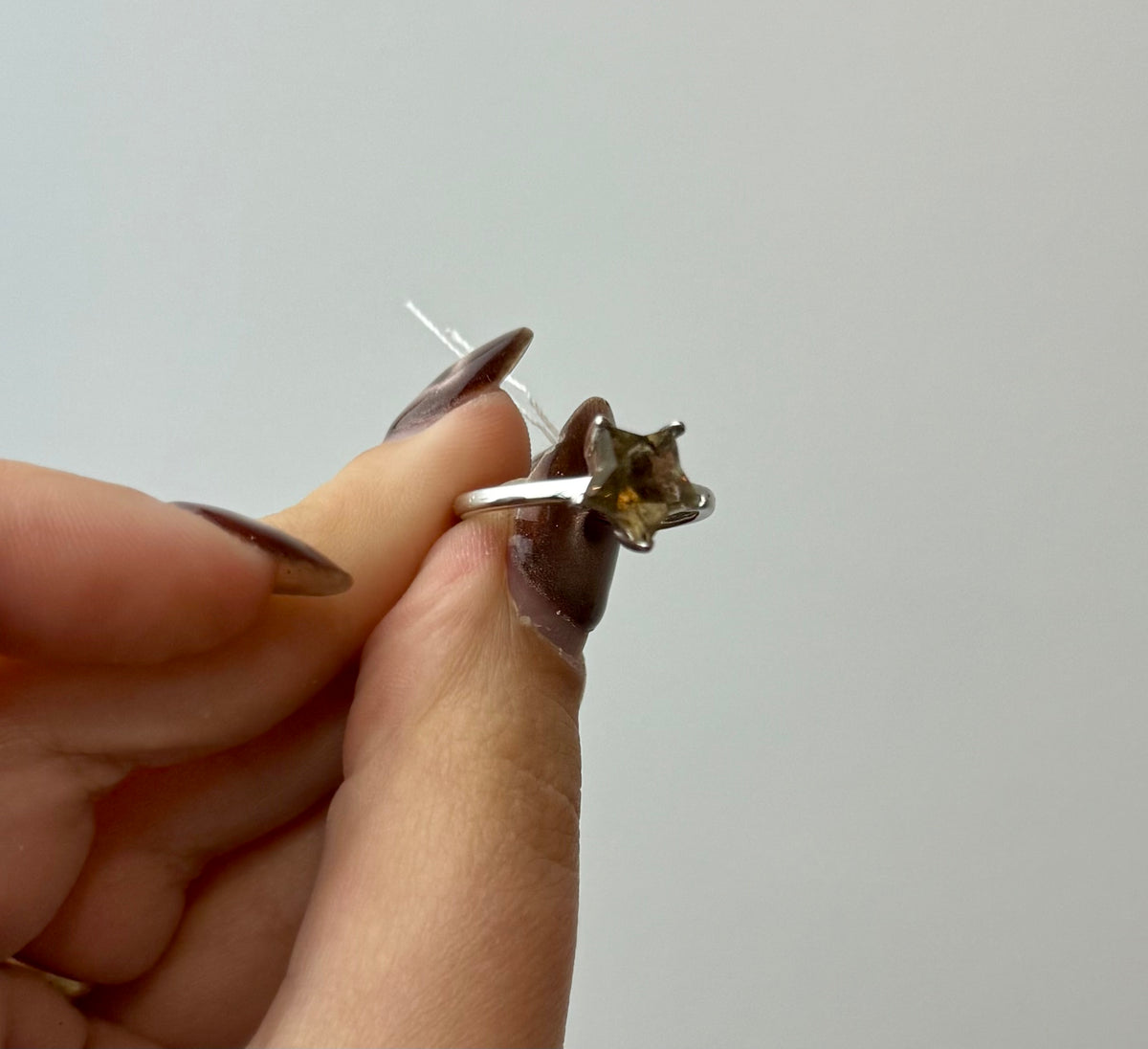 Smoky quartz star adjustable ring