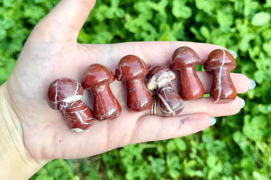 Red jasper mushroom carvings