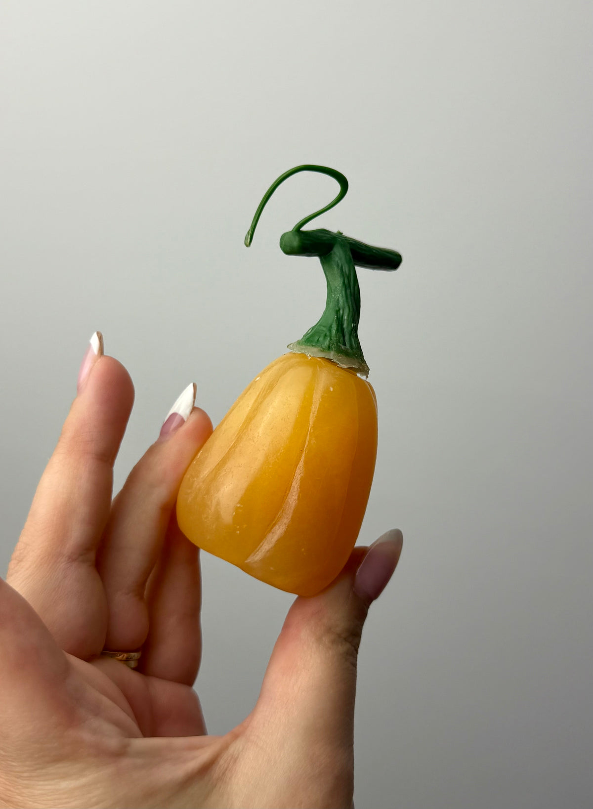 Orange calcite pumpkin carvings