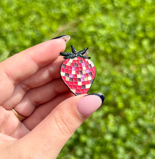 Disco strawberry enamel pin