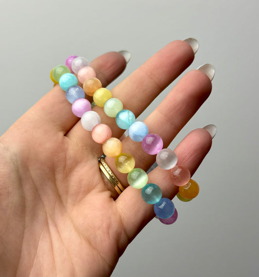 Dyed rainbow satin spar bracelets