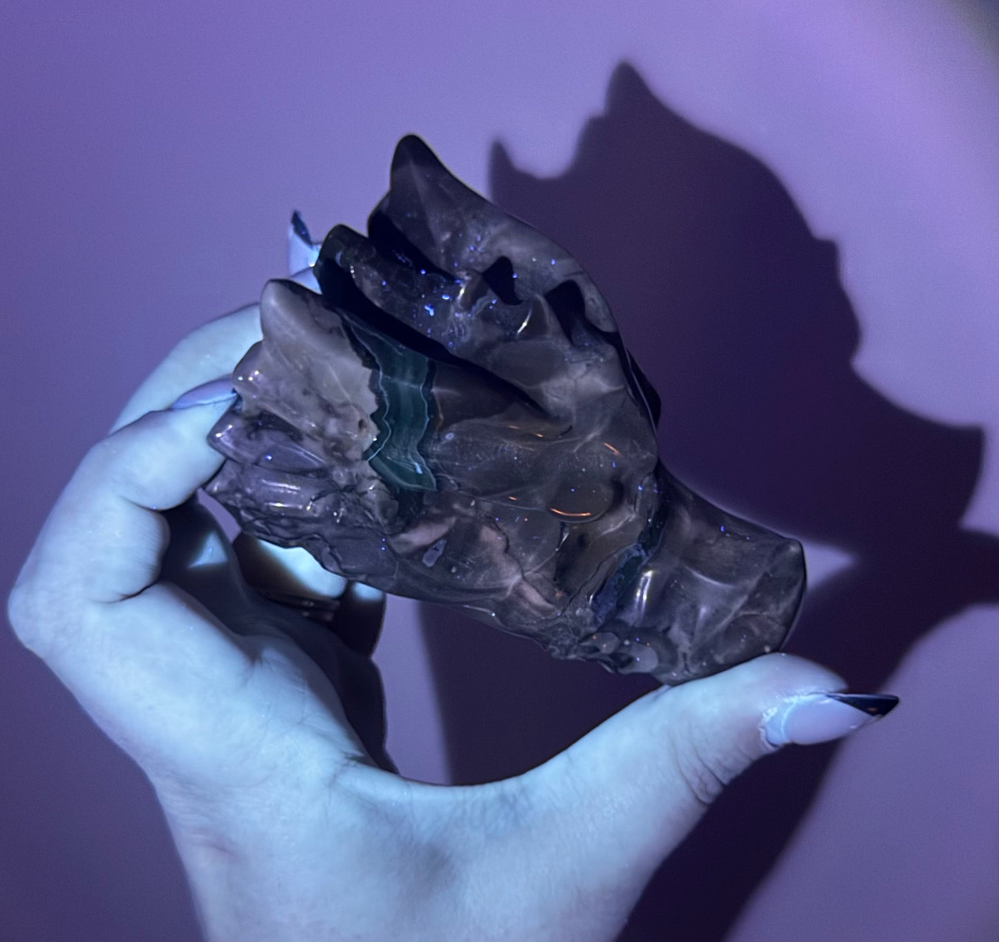 Volcano agate dragon head carving