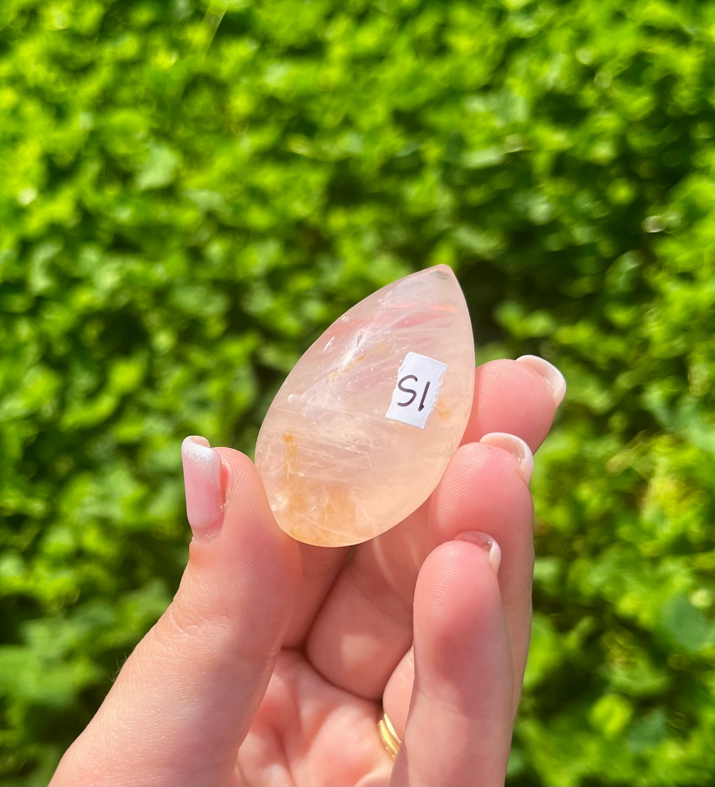 Golden healer rose quartz teardrop carvings