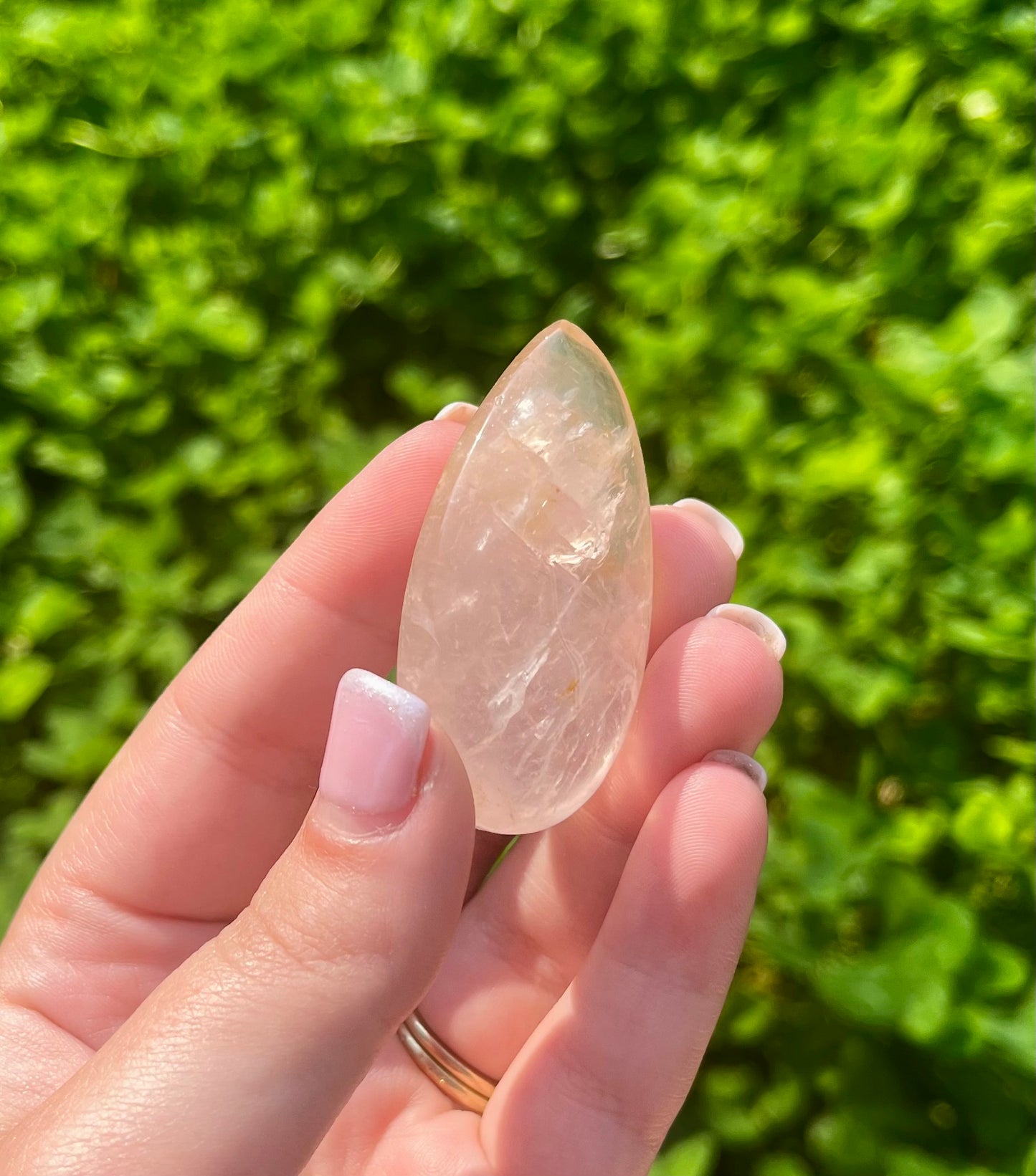 Golden healer rose quartz teardrop carving