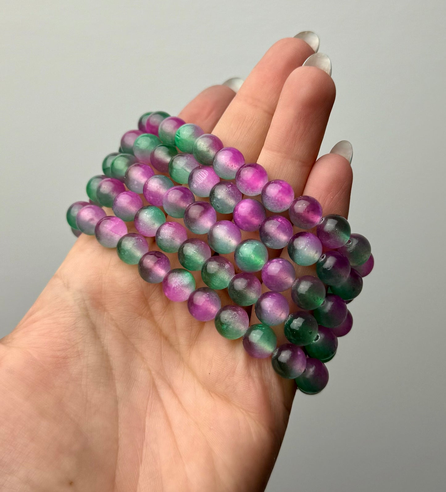Dyed purple green satin spar bracelets
