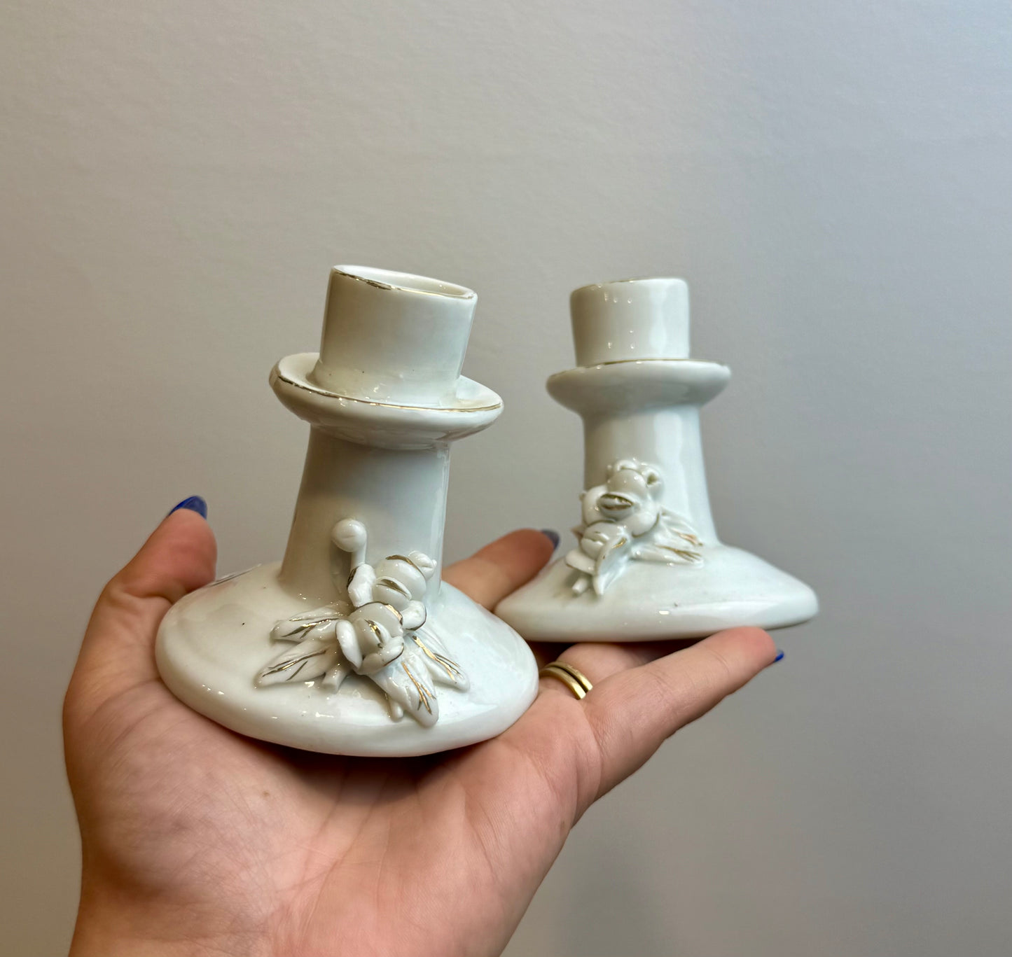 Set of 2 candle stick holder/sphere stands thrifted find