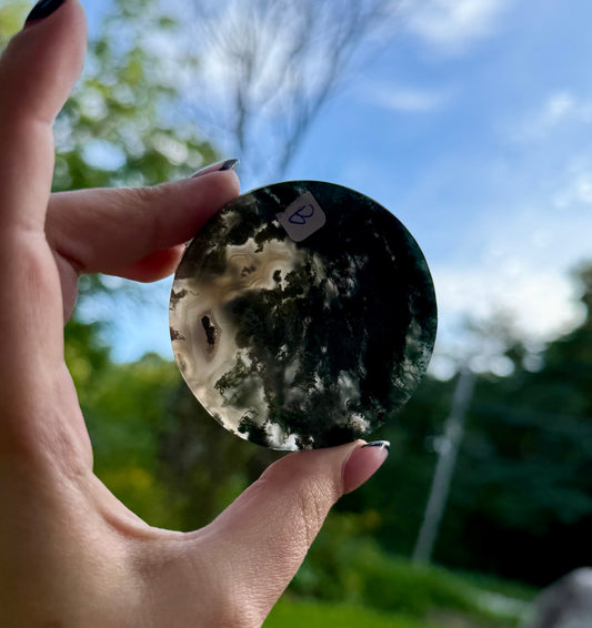 Moss agate circle slabs