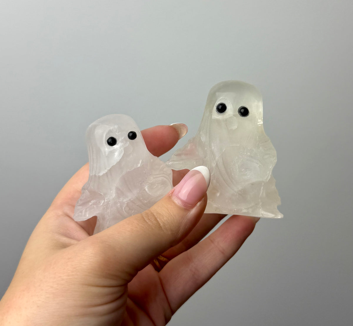 Clear quartz ghost carvings