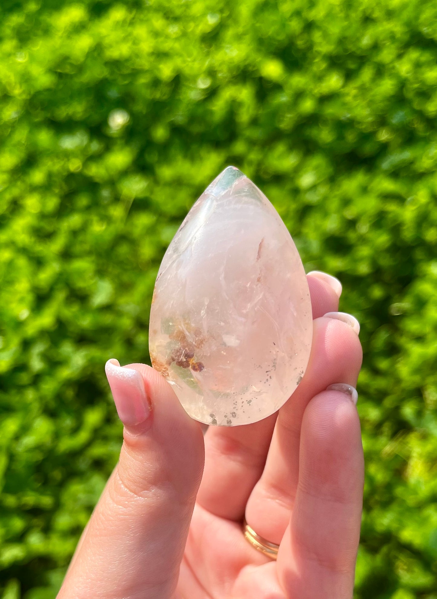 Golden healer rose quartz teardrop carvings