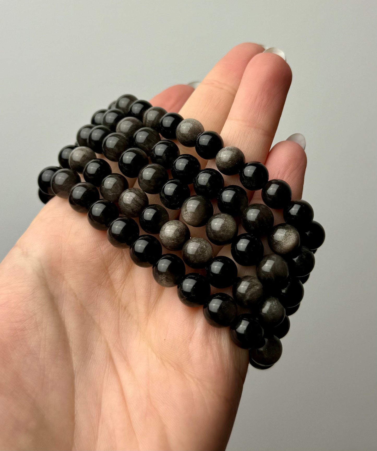Silver sheen obsidian bracelets