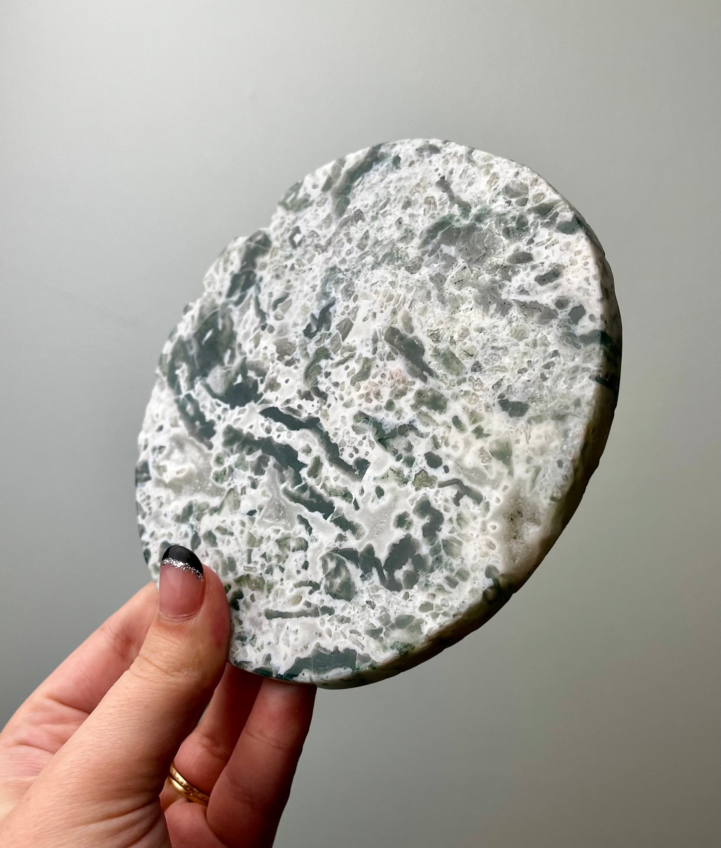 Moss agate disk slab